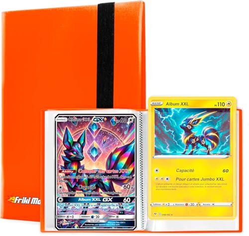 Album de cartes à collectionner Jumbo XXL, album avec capacité de 60 cartes promo GX véritables, VMAX, V ou EX, 30 pages pour cartes Jumbo, Album avec pochettes taille 21,1x14,5cm (Orange)