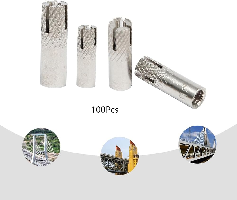 100 Pcs Drop-in Anchor, 1/4"-20 Stainless Steel Concrete Expansion Anchor Drill Drop-in Concrete Expansion Anchor for Solid Concrete, Silver