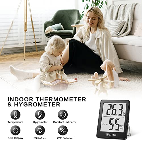 Digitale Thermo-Hygrometer DOQAUS Binnen Thermometer, Hygrometer, Temperatuur en Luchtvochtigheidsmeter met Hoge Nauwkeurigheid voor Interieur, Babykamer, Woonkamer, kantoor (Zwart) - Afbeelding 3