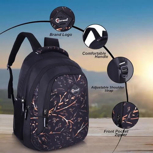 Image of Half Moon Wild Class 5-12 School Bag for Boys Girls Man Woman | Laptop Bagpack Back pack for Men Women | 3 Zips Stylish And Trendy College Bags for Students