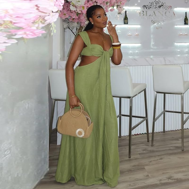 Sexy Jumpsuits for Women Summer Sleeveless Tie Up Backless Top Wide Leg Pants Jumpsuit Club Night Out Outfits - Image 4