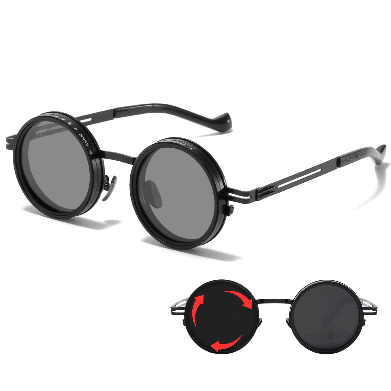 Adjustable Tint Rotating Polarized Round Sunglasses for Men Stylish, Anti Glare Lenses 1-11 Gear UV400 Protection Metal Goggles for Driving Beach Retro Branded Sun Glasses-image-7