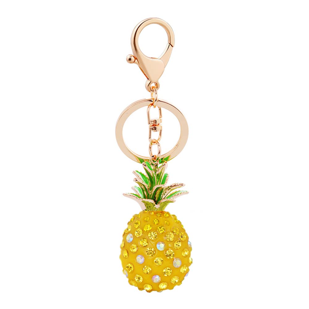 Medifier Bling Rhinestones Keychain Cute Key Ring Charms for Teen Girls Women Pineapple Crystal Pendant Keyring Key Chain for Bag Purse Car Creative Gift Yellow