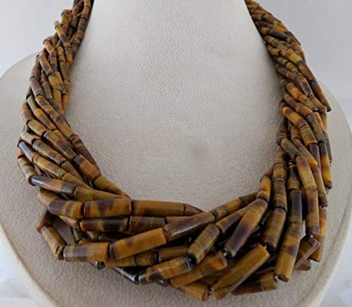 BEADS GEMSTONE 12 Line 22 Inch Long Natural TIGER'S EYE Tube Shaped Beads Bunch Necklace 20 MM TO 9 MM Code-HIGH-46342