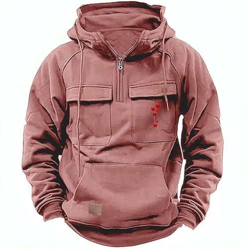 Sudadera cargo para hombre con media cremallera y capucha abrigo táctico con bolsillos