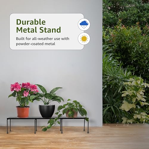 Image of Amazon Brand - Solimo Folding Metal Plant Stand (Pack of 2, Black) - Heavy-Duty, 50 kg /Shelf Load Capacity, 21 x 60 x 12 cm, Indoor & Outdoor Use
