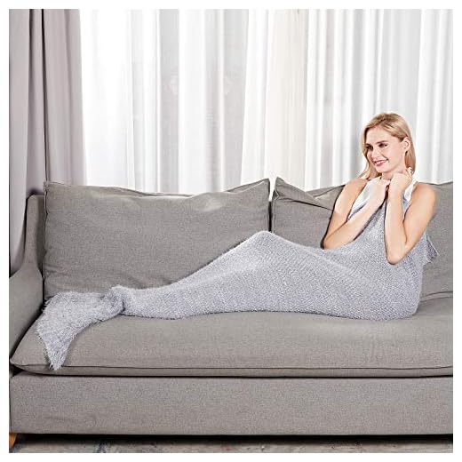 LAGHCAT Mermaid Tail Blanket Crochet Mermaid Blanket for Adult/Kids, Soft All Seasons Sleeping Blankets, Whale Tail Pattern (Grey, 71"x35.5")…
