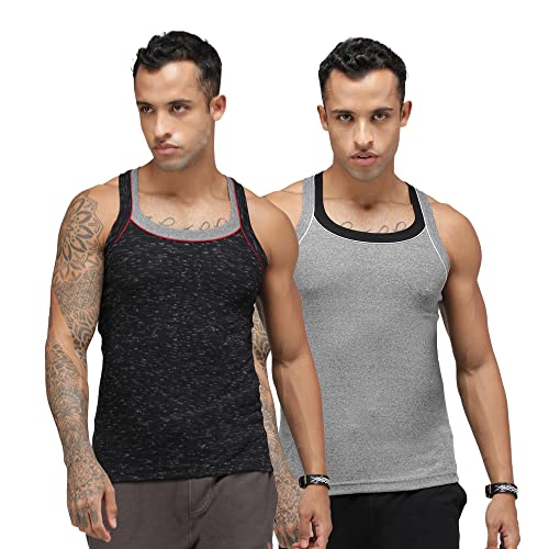 Image of sporto Men's Round Neck Solid Vest, 100% Super Combed Cotton, Ultra Light, Sleeveless - Combo Pack