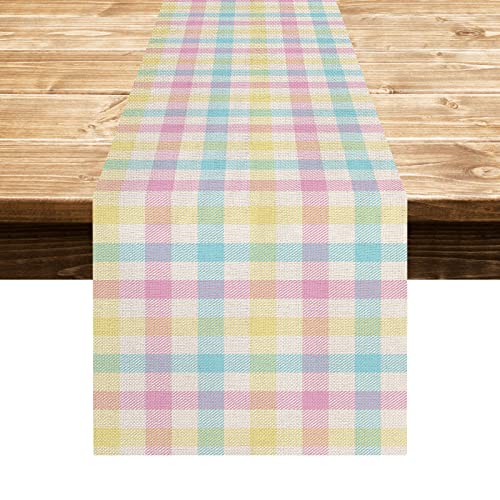 Eddert Linen Buffalo Check Plaid Spring Table Runner 72 Inches Long Farmhouse Spring Summer Easter Table Decoration For Home Kitchen Dining Room #TOP9
