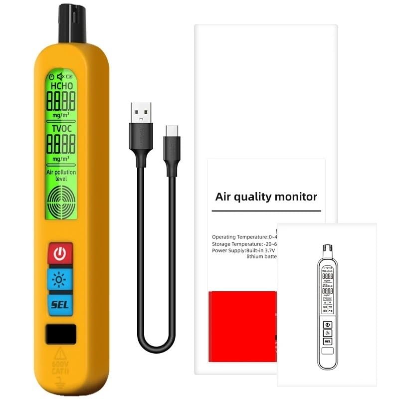 Detector de calidad del aire recargable con alarma automática y pantalla LCD para uso portátil