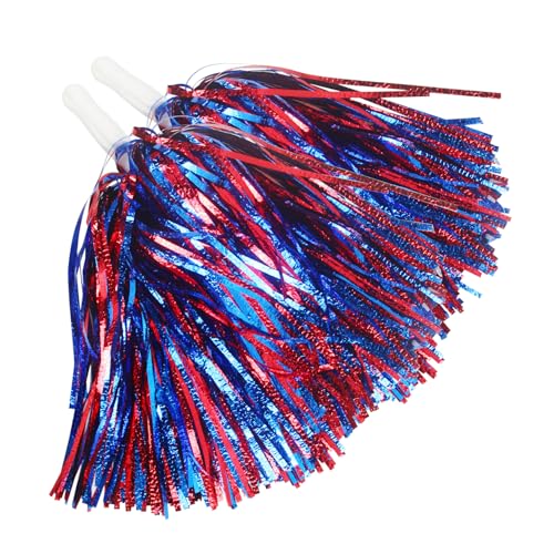 Hooshing 12PCS Red and Blue Pom Poms Cheerleading Fluffy Metallic Pompoms with Baton Handle for Dancing Team Sports Party Cheerleading Squads