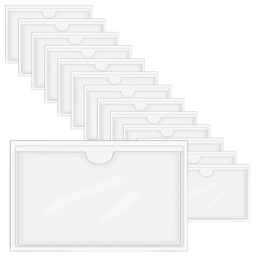 HLIWS Adhesive Vertical Plastic Card Sleeves-15 Pcs Card Plastic Pocket Holder,Waterproof Clear Pockets for Home, Office, School and Travel(Inside Size:15.5 * 10.5cm)
