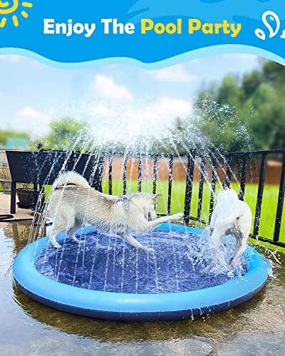 Image of Peteast Splash Pad for Dogs, 119 inch Anti-Slip Dog Pool Dog Splash Pad Sprinkler Pool,Thicken Doggie Pool Summer Outdoor Water Toys Backyard Fountain Play Mat