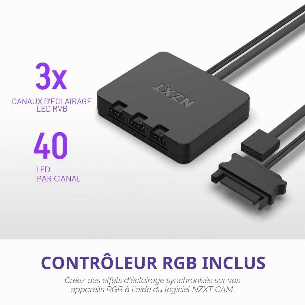 NZXT Lot de 2 ventilateurs RGB Duo F140-2 ventilateurs RGB double face de 140 mm avec contrôleur RVB - 20 LED adressables individuellement - Flux d'air équilibré et pression statique - Roulement