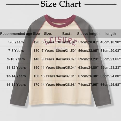 Girls Cotton Color Block T-Shirts Leisure Kids Letter Print Raglan Top Boys Crewneck Basic Long Sleeve Tees for 5-15 Years3