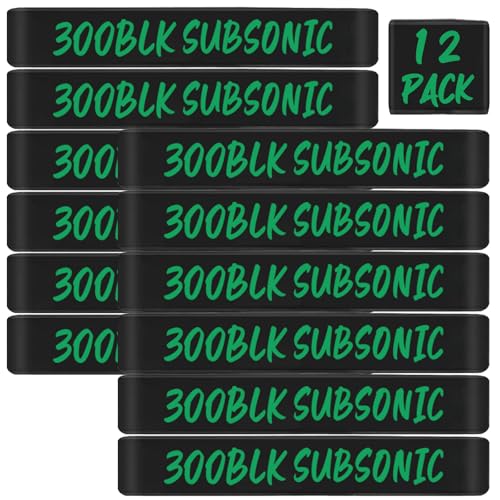 12 Pack Magsaddle .300 Blackout Subsonic Magazine Marking Bands .300 BLK Subsonic Caliber Identification Holster Accessories (Black - Green)