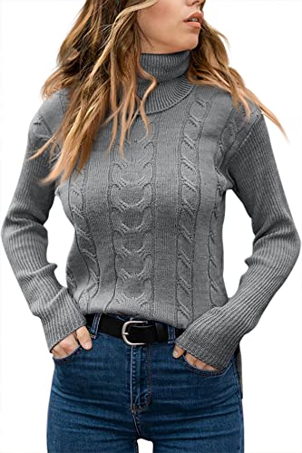 Image of MNCEGEER Women Turtleneck Sweater Long Sleeve Soft Cable Knit Winter Pullover