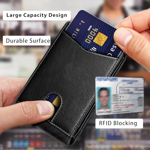 Vintage Bifold Wallet for Men with ID Window and Card Slots Slim Minimalist Design for Business Travel Everyday Use(Black)2