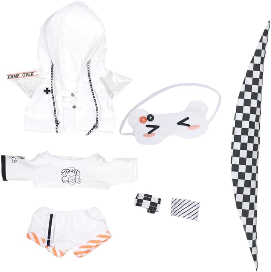 niannyyhouse 20cm Doll Clothes Hoodie T-Shirt Shorts Eye Mask Leg Warmers Black White Scarf Plaid Suit 8in Stuffed Doll Dressup (White)