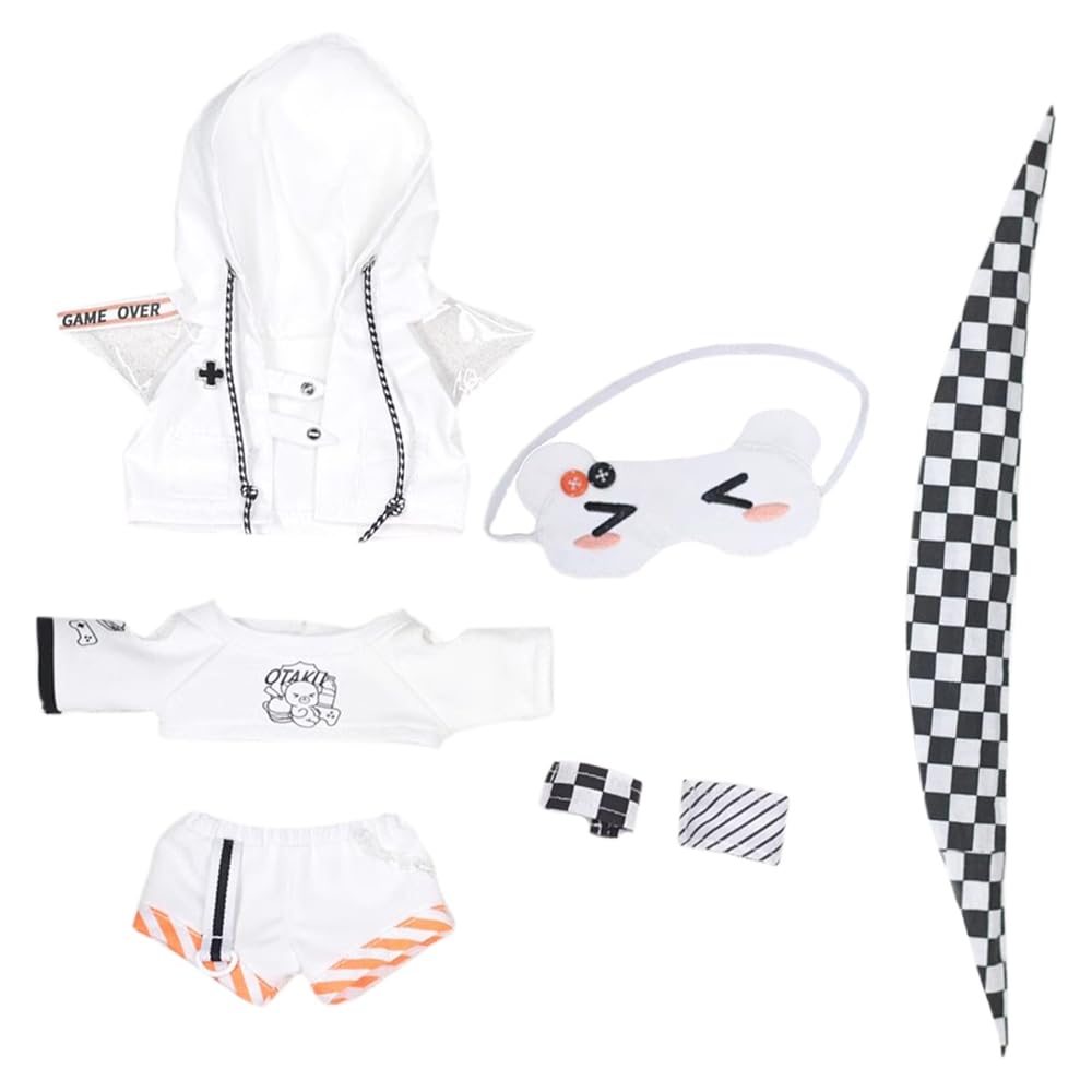 niannyyhouse 20cm Doll Clothes Hoodie T-Shirt Shorts Eye Mask Leg Warmers Black White Scarf Plaid Suit 8in Stuffed Doll Dressup (White)