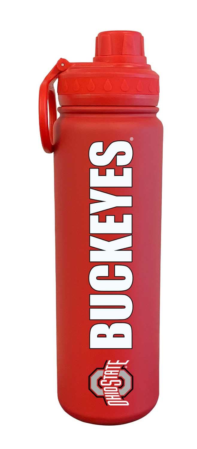 Campus Colors NCAA Stainless Steel Water Bottle - Twist on cap - 24 oz - Carry Clip - Keeps Your Drinks Hot or Cold for Hours (Ohio State Buckeyes -