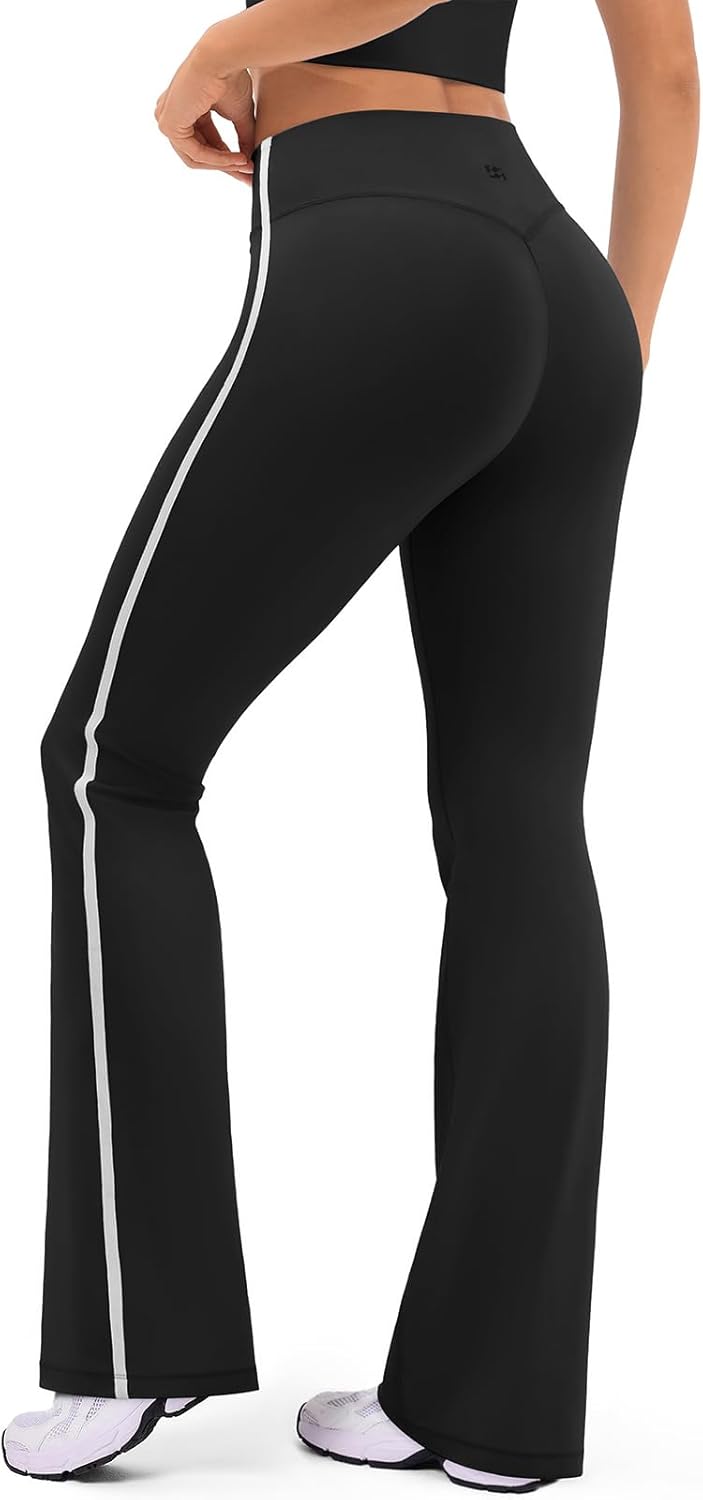 Flare Workout Leggings for Women with Contrast Side Stripes - High Waisted Seamless Track Pants Pants for Yoga Gym Pilates - Image 2