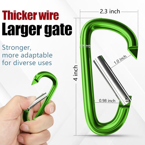 Image of sprookber 4 inch & 5 inch Extra Large Aluminum Carabiner D Ring, Caribeener Clips, Spring Snap Hook for Keychain Clip, Set of 4