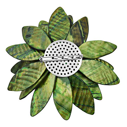 Image of AeraVida Water Lily Mother of Pearl Brooch Pin | Green, Tan Brown, Red, Orange and Rainbow Floral Statement Jewelry for Women | Clothes Accessories | Brooch Dress | Large Brooches
