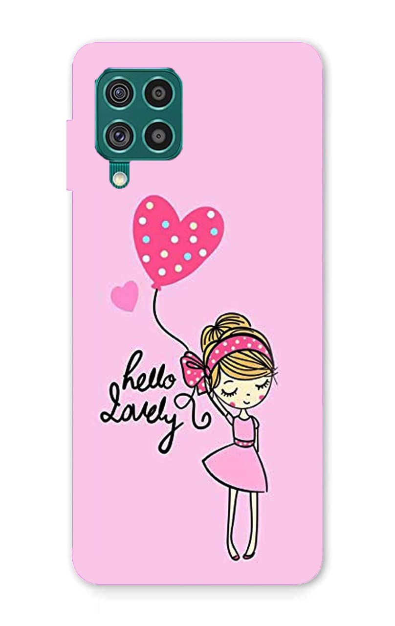 CRAFT WORLD Back Cover Case 3D Printed Hard Back Case Cover Black_EarPhn Latest Stylish Samsung Galaxy M12/F12/A12 Phone Case Mobile Cover for Boys/Girls (Hello Lovely)