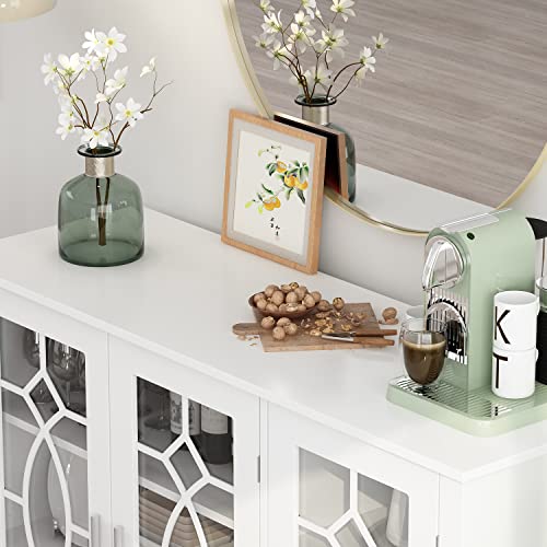 Ecacad Modern Wood Sideboard Buffet Storage Cabinet With 3 Glass Doors & 6 Compartments, Kitchen Cupboard Console Table For Living Room, Dining Room, White (47.2”W X 15.7”D X 31.5”H) #TOP2