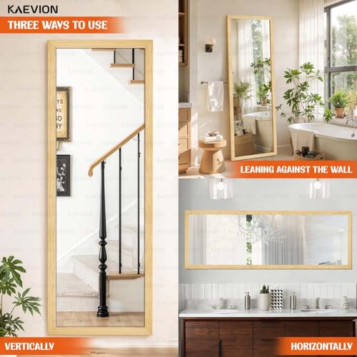Image of Modern Wood Frame Full Length Wall Mirror - 5.25 Ft Tall Big Body Mirror with 5mm Premium HD Shatterproof Glass, Leaning or Hanging Dressing Mirror for Bedroom and Closet