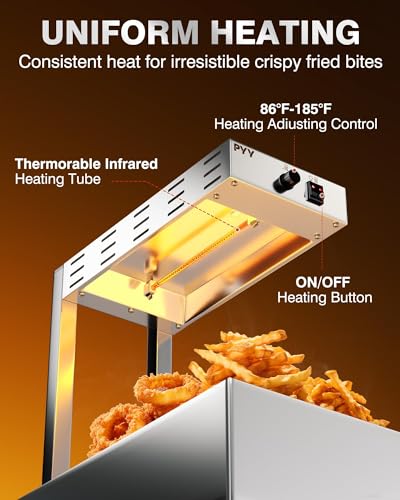 Image of PYY French Fry Warmer - 11L Large Food Heat Lamp for Chips Commercial Heat Light Free, Food Warmer Countertop, Standing Warming Dump Station Churros Fried Food, Home, Restaurant, Silver, 500W