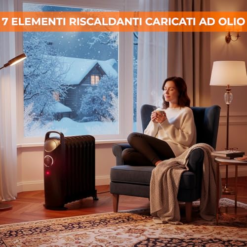 Bricozone Radiatore Elettrico A Olio 800W Con 7 Elementi Riscaldanti Termostato Regolabile Basso Consumo Per Casa Ufficio Camera Da Letto Riscaldamento Silenzioso Con Maniglia Di Trasporto - 4