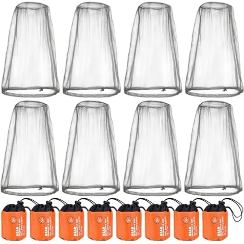 Wholelovein 8 Pack Gray Mosquito Covers Wearable Head Net Face Mesh Protecting Net Mosquito Fly Insects Bugs Preventing for Outdoor Hiking Camping Cover