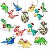 42 Pieces Christmas Dinosaur Ornaments for Christmas Tree, Wooden Watercolor...
