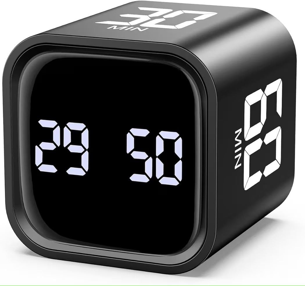 1Pcs, Digital Alarm Clock with Countdown Timer Cube, Gravity Sensor Flip Timer with LED Display, 5/10/30/60 Min Quick Preset, USB-C Rechargeable for Cooking, Study, Home & Meetings