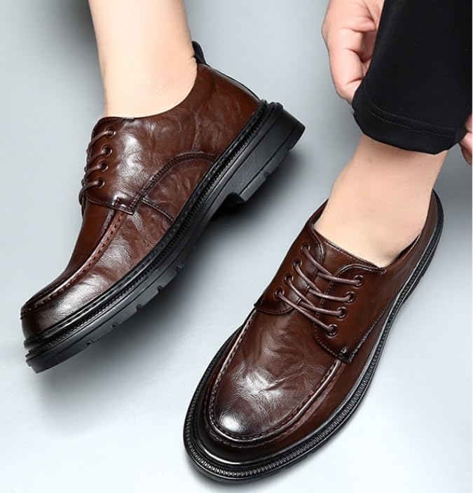 Classic Men's Leather Dress Shoes Formal Business Lace Up Men Derby Shoes Wingtip Brogue Shoes for Men(7.5)4