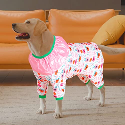 Image of LovinPet Large Dogs Clothes, Large Pajamas, Anti Licking Dog Recovery Suit, Lightweight Fashion Hill Flowers Red, Pink, Green Prints Dog Clothing, UV Protection, Easy Wearing Jumpsuit L