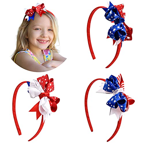 3 Pcs Kids Hair Hoops American Flag Headband US Patriotic 4th of July Women Headband Independence Day Red White Blue