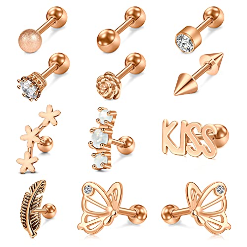 Mayhoop 16g Cartilage Earring Stud Hoop Tragus Stud Earring Cartilage Piercing Jewelry Forward Helix Earrings Hoop Rook Daith Conch Stainless Steel Piercing Jewelry