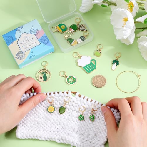 SUNNYCLUE 1 Box 14Pcs Stitch Marker Cute Crochet Markers Bulk Green Cactus Enamel Charms Small Locking Metal Plant Knit Stitch Markers for Crocheting Knitting Sewing Weaving Quilting jewellery Making - Image 3