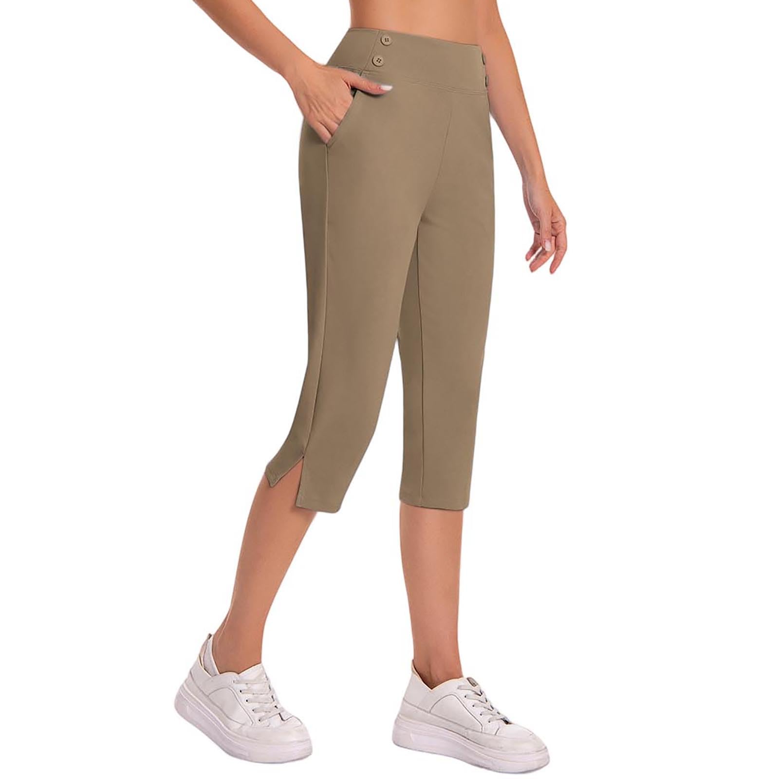 Pantalones de Chándal para Mujer, 3/4 Siete Octavos Elásticos de Cintura Alta, Pantalones de Golf de Corte Recto, Capris Imperdibles para Trabajo, Gimnasio o Running, Tejido Ligero para Verano