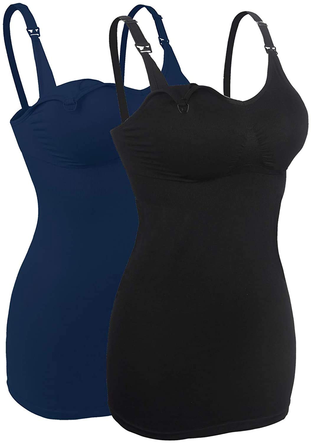 iloveSIA 2X Still-Tops Damen Schwarz+Blau still BH Hemd ohne bügel Seamless Still-Bustier stillkleidung L