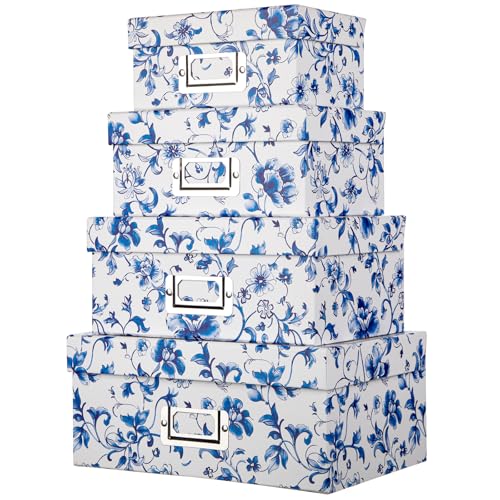 Briful Blue and White Porcelain Storage Boxes with Lids, Set