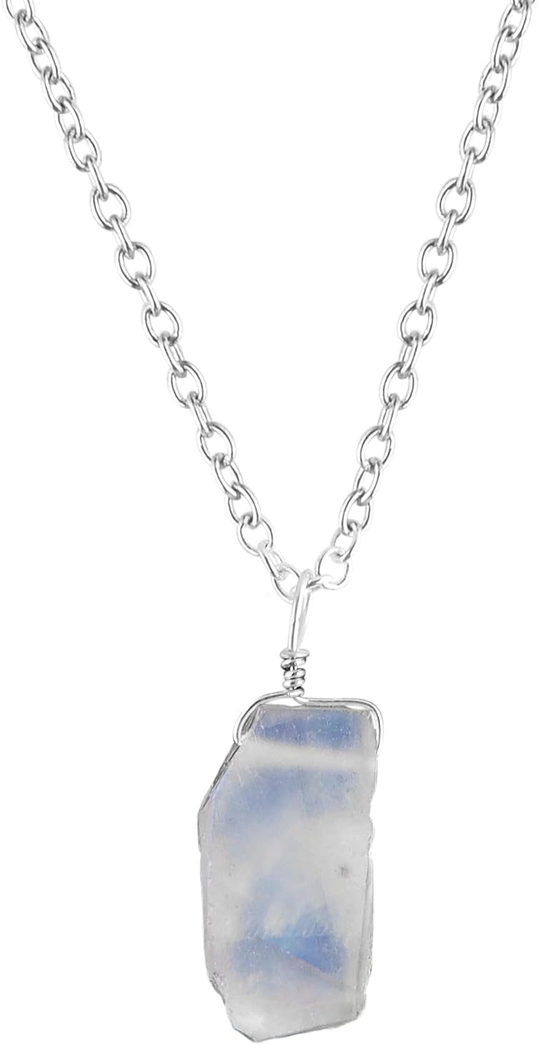 Natural Raw Rainbow Moonstone Crystals Pendant Necklace Raw Gemstone Healing Crystals Gift for Her Gemstone Jewelry 18 inch Weight Approx 10 to 20 Carat Pendant Size Approx 10 to 20mm