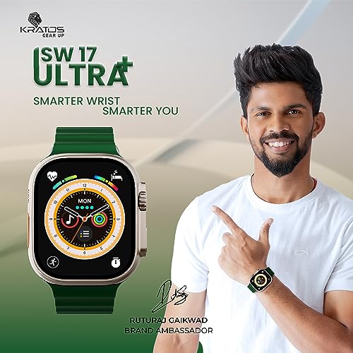Image of Kratos SW17 Ultra+ Smartwatch with 1.96 inch Touch Display, Advanced BT Calling, Wireless Charging Smart Watch, Voice Assistant, 100+ Sports Modes, Rotating Crown, Metallic Body, IP67, Heart Rate, SpO2