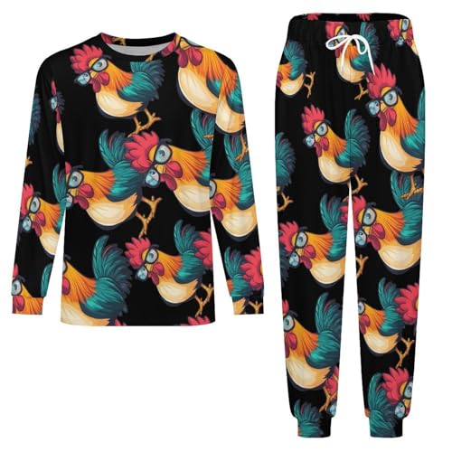 Rooster Mens Pajamas Set Long Sleeve Sleepwear Pjs Set Shirts And Bottoms Sleep Sets Loungwear4