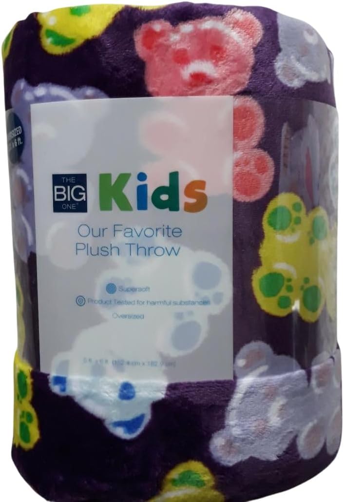 Kids Blanket Colorful Fun Bears, Oversized 5'x6' Super Soft Plush