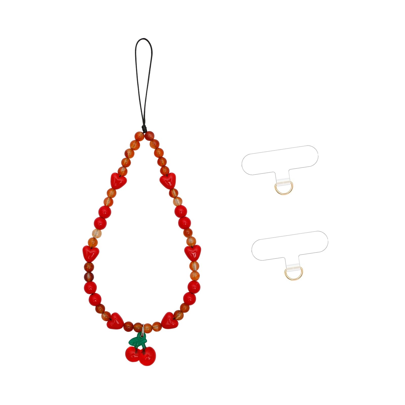 Phone Charm Strap Universal CellPhone Lanyard Hand Wrist Strap Cute Beaded Phones Chain String Wristlet Bracelet Handmade Phone Case Accessories with Tether Tab for Women Girls Sweet Cherries