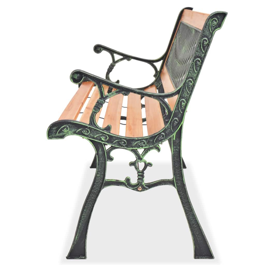 Panca da giardino in legno con ferro battuto, 122 cm, schienale in PVC